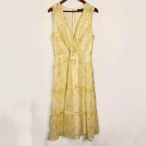 LAUREN Ralph Lauren Floral Yellow & Cream Sleeveless Midi Dress - Picture 3 of 11